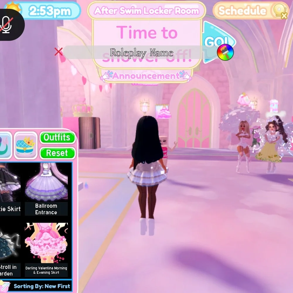 Virtual Pink and White Pleated Skirt